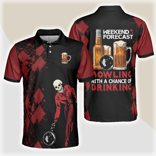 Bowling Men Polo Shirt - Red And Black Bowling Shirt For Men, Bowling Beer Bowling Polo Shirt - Gift For Friend, Family, Bowling Lovers - Amzanimalsgift