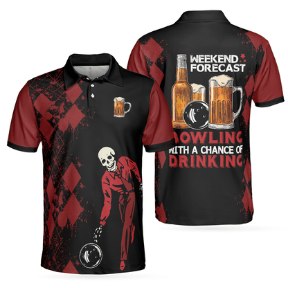 Bowling Men Polo Shirt - Red And Black Bowling Shirt For Men, Bowling Beer Bowling Polo Shirt - Gift For Friend, Family, Bowling Lovers - Amzanimalsgift