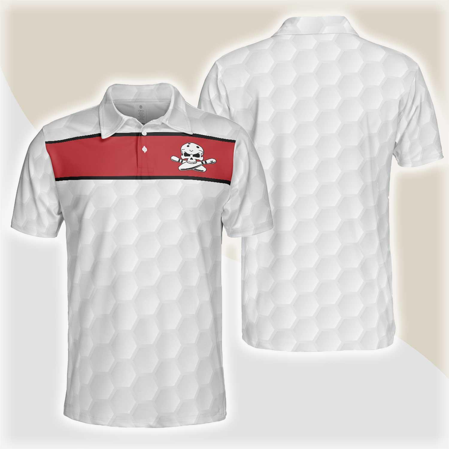 Bowling Men Polo Shirt - Red And White Skull Bowling Polo Shirt - Gift For Friend, Family, Bowling Lovers - Amzanimalsgift