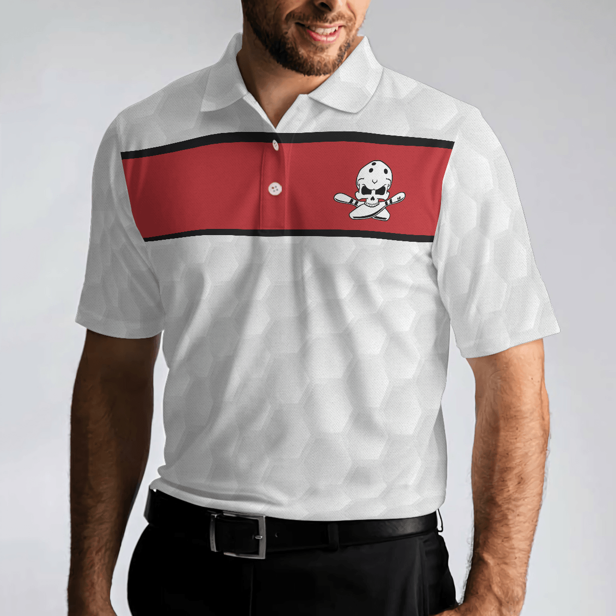 Bowling Men Polo Shirt - Red And White Skull Bowling Polo Shirt - Gift For Friend, Family, Bowling Lovers - Amzanimalsgift