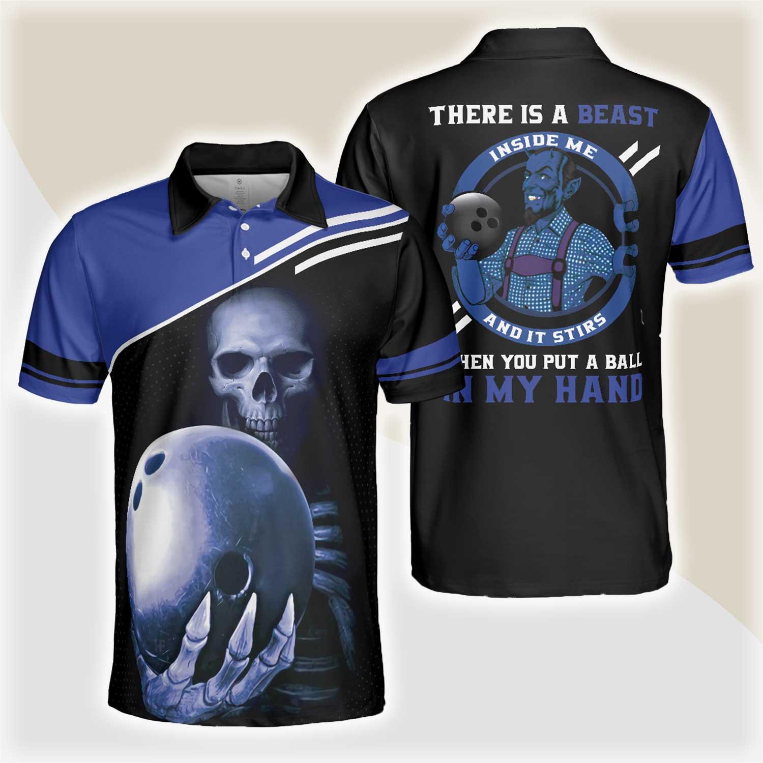 Bowling Men Polo Shirt - Skull Bowling Polo Shirt, Satanic Skeleton Bowler Bowling Polo Shirt - Gift For Friend, Family, Bowling Lovers - Amzanimalsgift