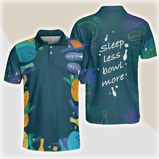 Bowling Men Polo Shirt - Sleep Less Bow More Mens Green Bowling Polo Shirt - Gift For Friend, Family, Bowling Lovers - Amzanimalsgift