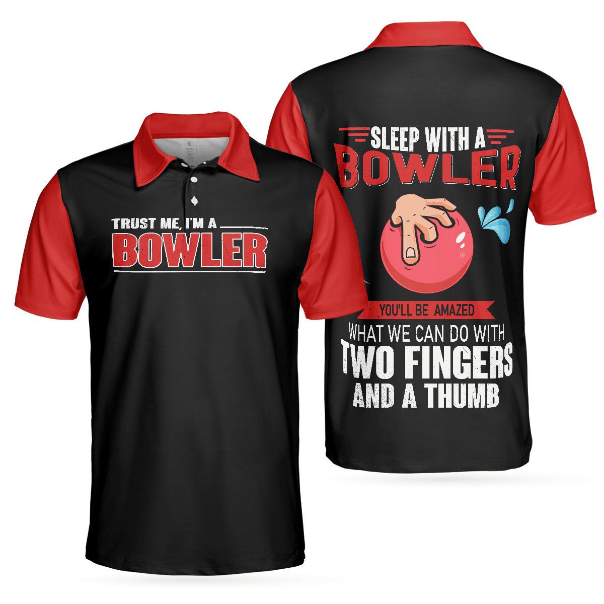 Bowling Men Polo Shirt - Sleep With Bowler Polo Shirt, Black And Red Bowling Polo Shirt - Gift For Friend, Family, Bowling Lovers - Amzanimalsgift