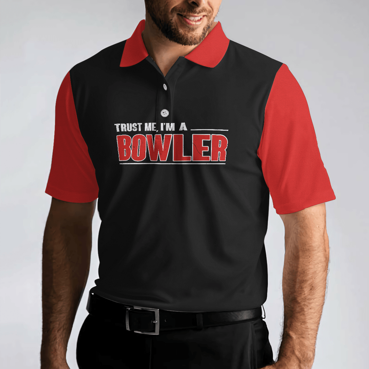 Bowling Men Polo Shirt - Sleep With Bowler Polo Shirt, Black And Red Bowling Polo Shirt - Gift For Friend, Family, Bowling Lovers - Amzanimalsgift