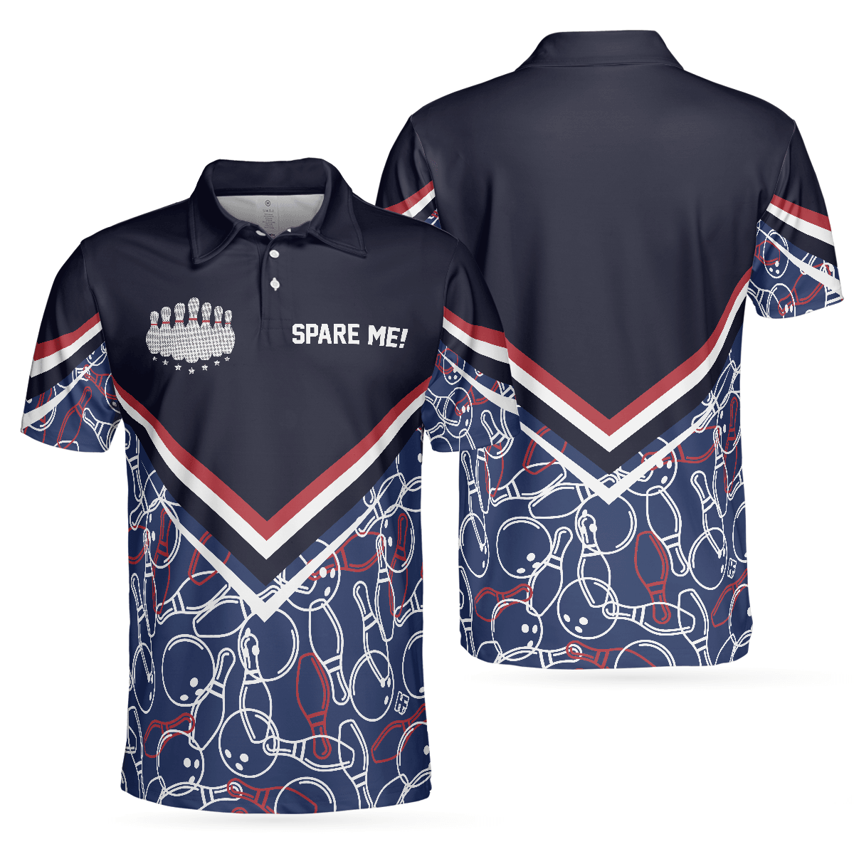 Bowling Men Polo Shirt - Spare Me Bowling, Bowling Ball And Pin Pattern Bowling Polo Shirt - Gift For Friend, Family, Bowling Lovers - Amzanimalsgift