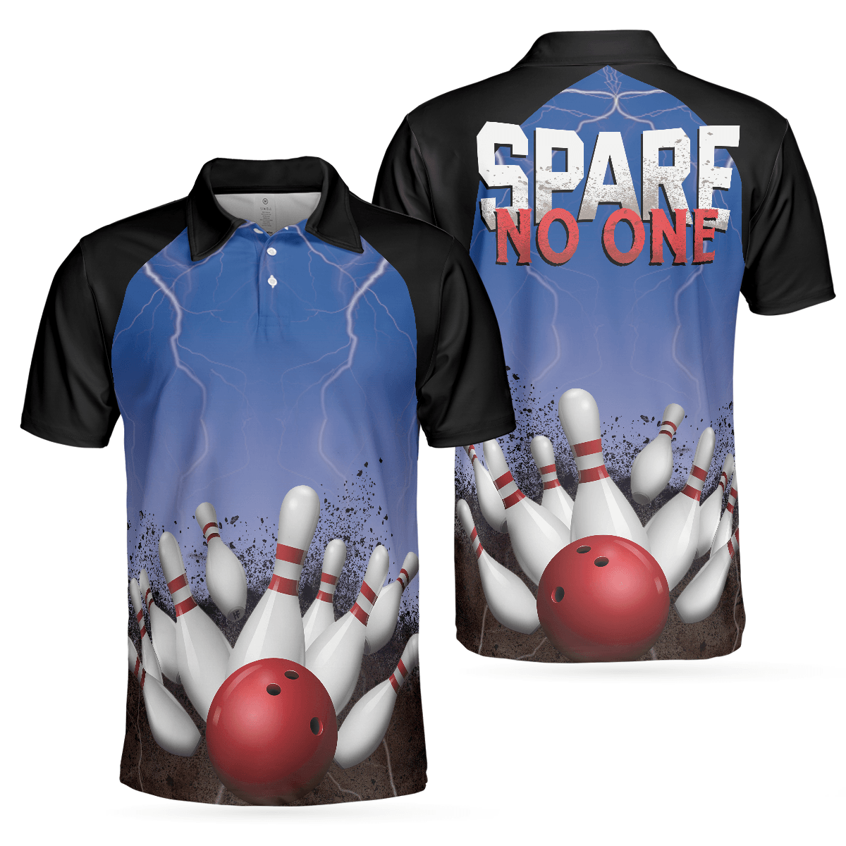 Bowling Men Polo Shirt - Spare No One Bowling Polo Shirt, Black And Blue Tenpin Bowling Polo Shirt For Men, Cool Bowling Polo Shirt - Gift For Friend, Family, Bowling Lovers - Amzanimalsgift