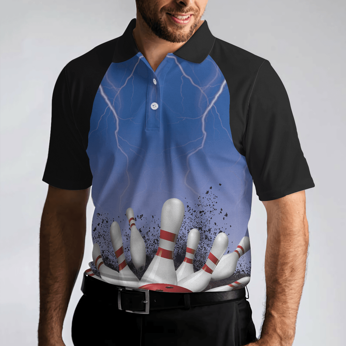 Bowling Men Polo Shirt - Spare No One Bowling Polo Shirt, Black And Blue Tenpin Bowling Polo Shirt For Men, Cool Bowling Polo Shirt - Gift For Friend, Family, Bowling Lovers - Amzanimalsgift