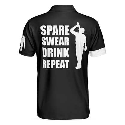 Bowling Men Polo Shirt - Spear Swear Drink Repeat Men Bowling Polo Shirt - Gift For Friend, Family, Bowling Lovers - Amzanimalsgift