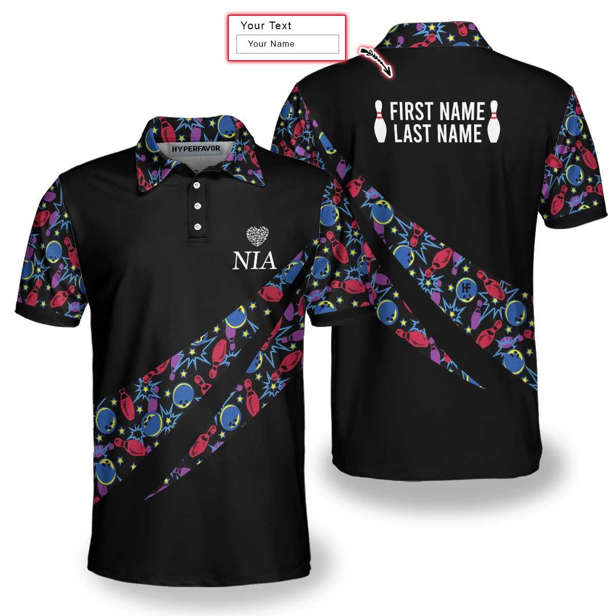 Bowling Men Polo Shirt - Splits Bowling Logo NIA Bowling Polo Shirt - Gift For Friend, Family, Bowling Lovers - Amzanimalsgift