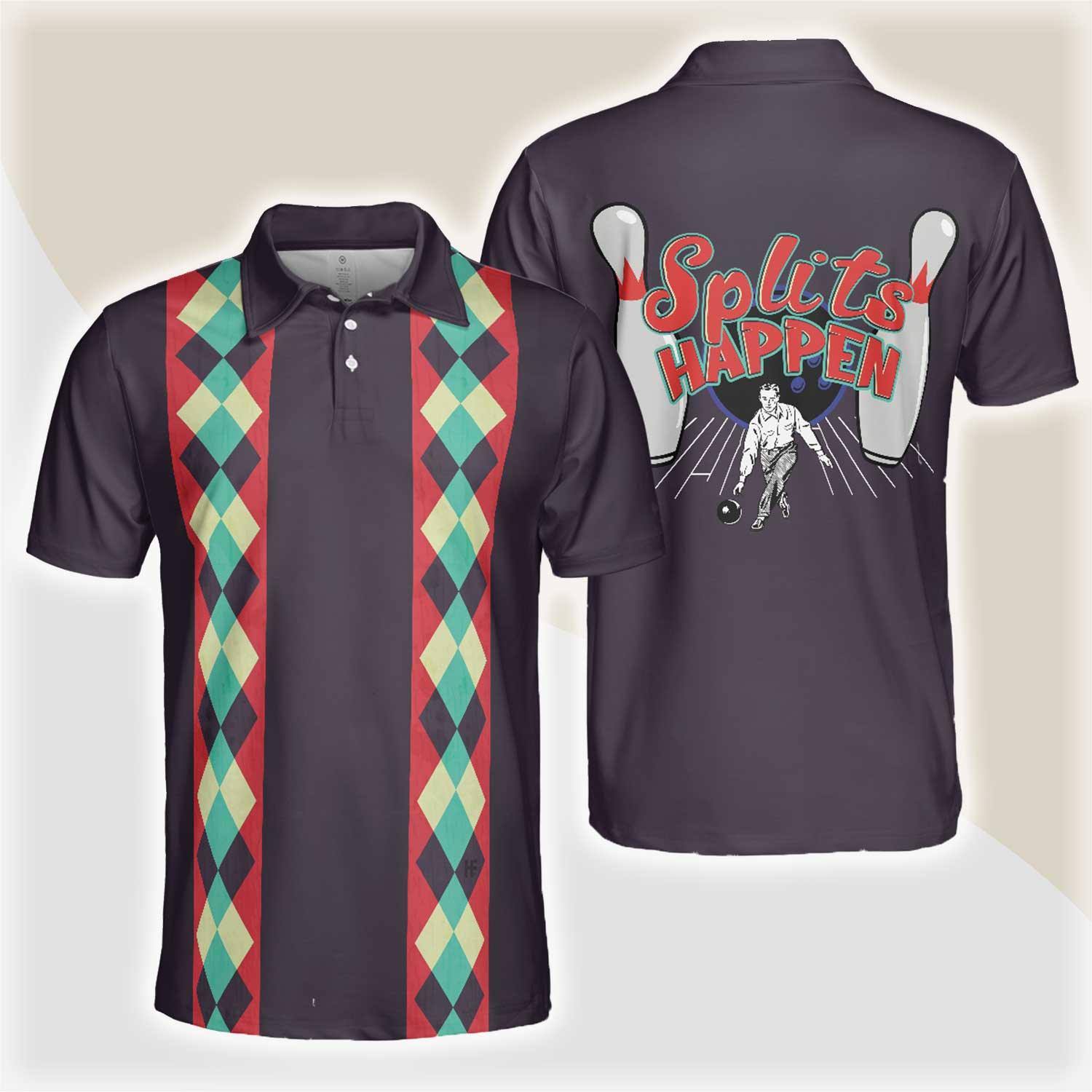 Bowling Men Polo Shirt - Splits Happen Bowling Polo Shirt, Plaid Pattern Polo Bowling Polo Shirt - Gift For Friend, Family, Bowling Lovers - Amzanimalsgift