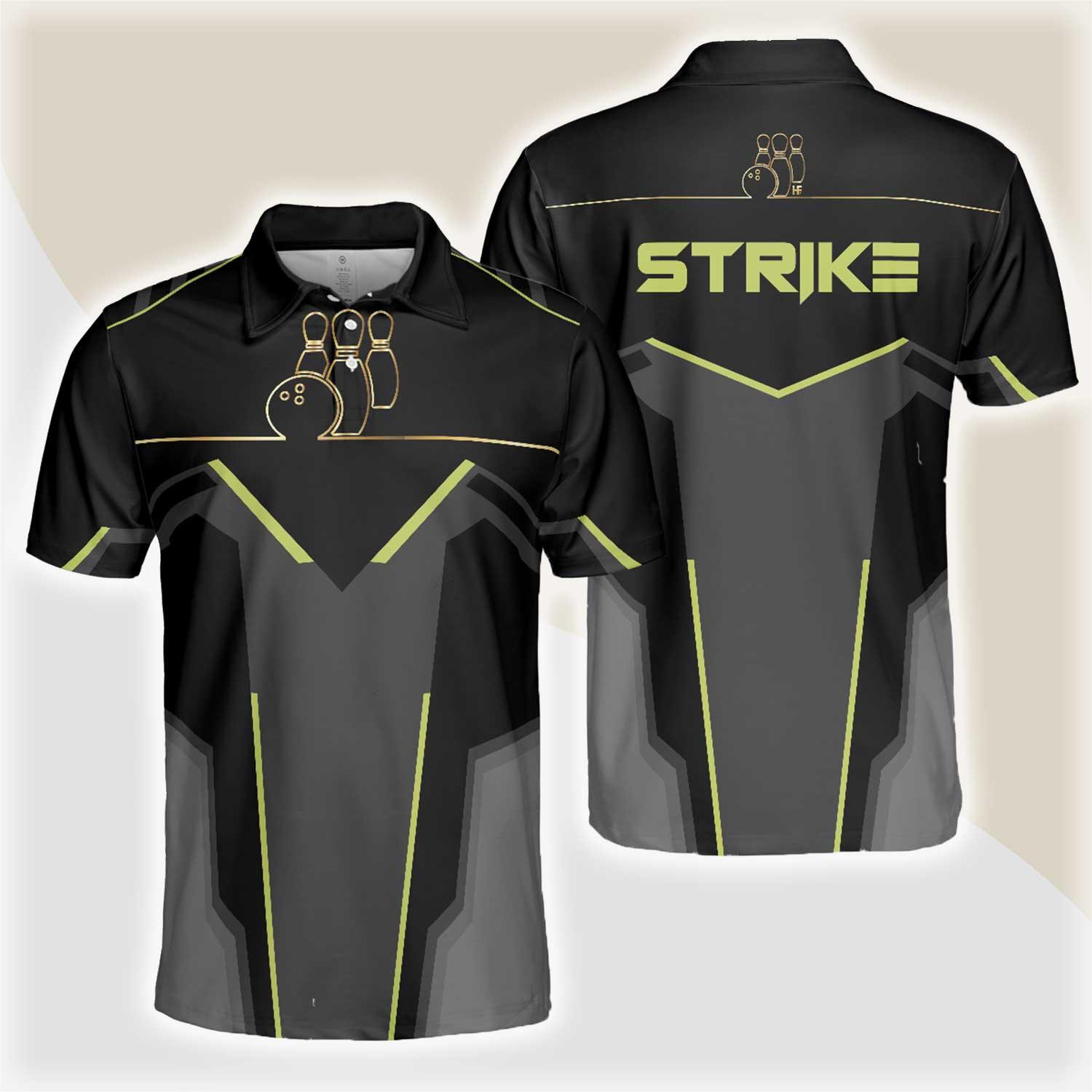 Bowling Men Polo Shirt - Strike Black And Golden Pattern Bowling Polo Shirt - Gift For Friend, Family, Bowling Lovers - Amzanimalsgift
