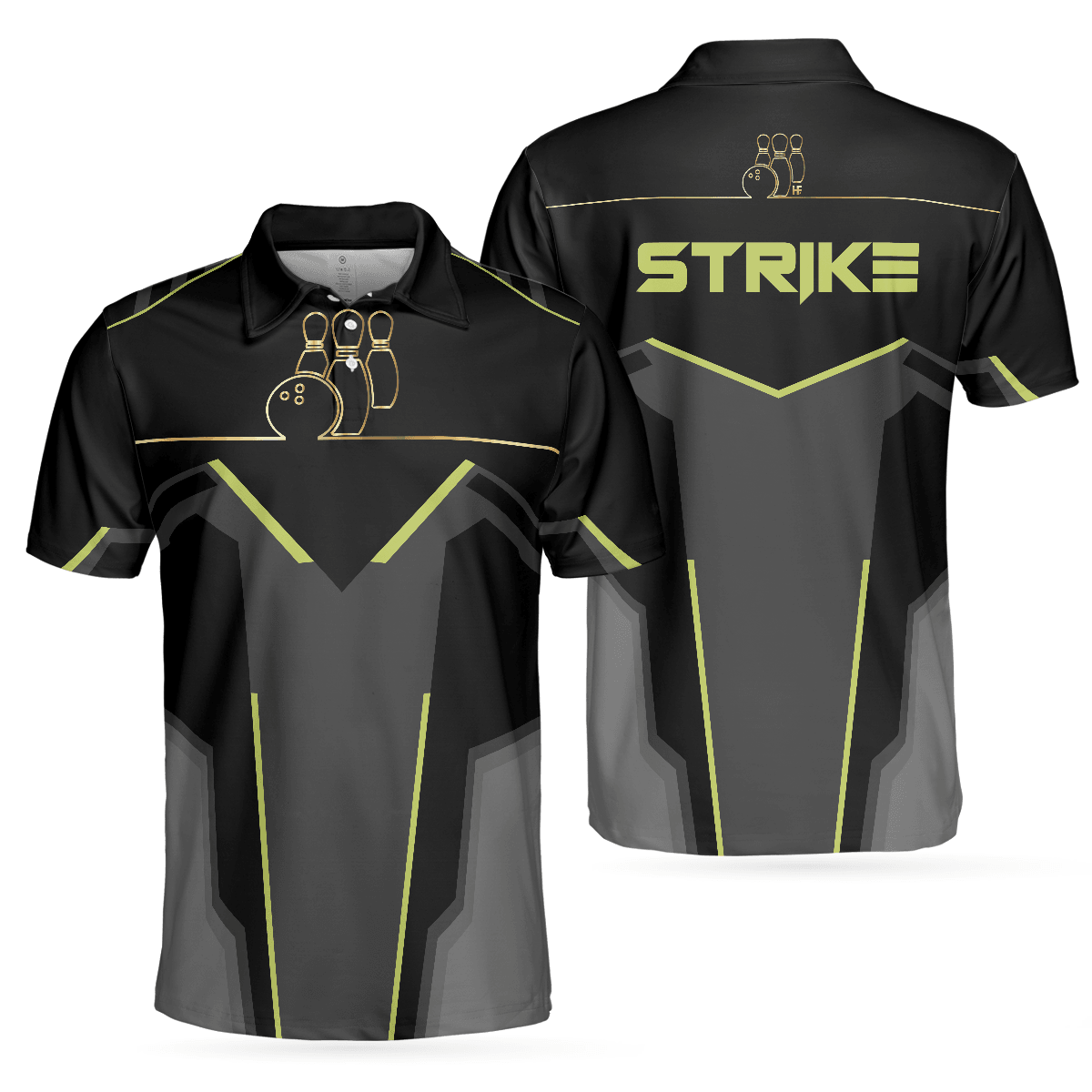 Bowling Men Polo Shirt - Strike Black And Golden Pattern Bowling Polo Shirt - Gift For Friend, Family, Bowling Lovers - Amzanimalsgift