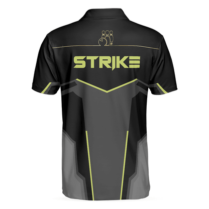 Bowling Men Polo Shirt - Strike Black And Golden Pattern Bowling Polo Shirt - Gift For Friend, Family, Bowling Lovers - Amzanimalsgift