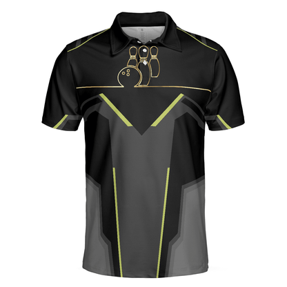 Bowling Men Polo Shirt - Strike Black And Golden Pattern Bowling Polo Shirt - Gift For Friend, Family, Bowling Lovers - Amzanimalsgift