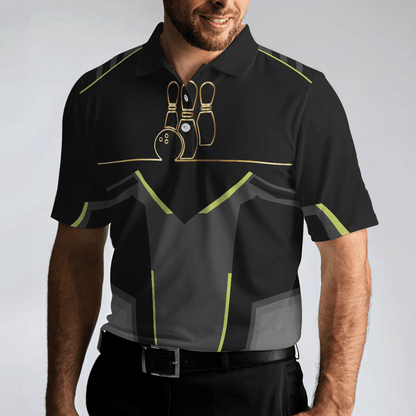 Bowling Men Polo Shirt - Strike Black And Golden Pattern Bowling Polo Shirt - Gift For Friend, Family, Bowling Lovers - Amzanimalsgift