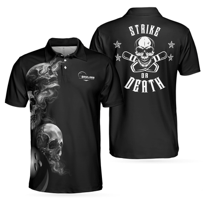 Bowling Men Polo Shirt - Strike Or Death Bowling Skull Polo Shirt, Black Skull Bowling Polo Shirt - Gift For Friend, Family, Bowling Lovers - Amzanimalsgift