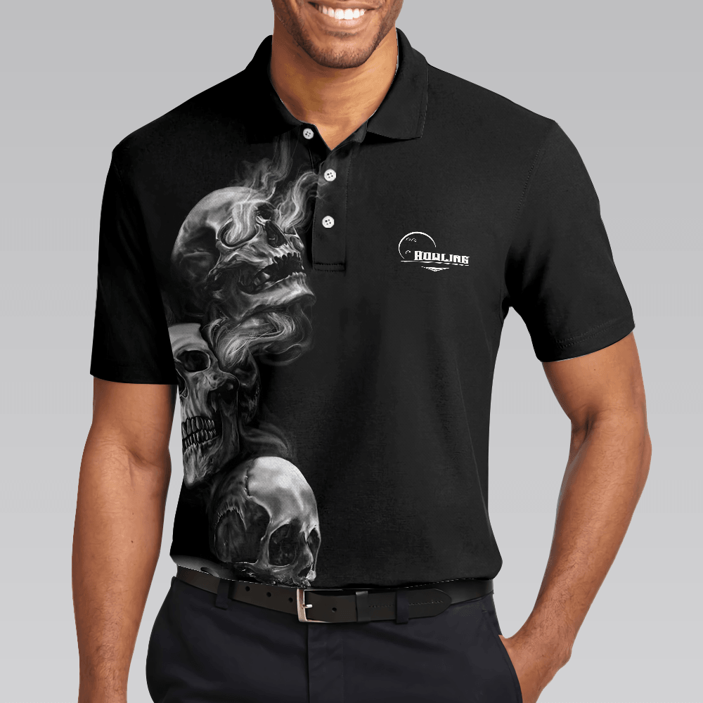 Bowling Men Polo Shirt - Strike Or Death Bowling Skull Polo Shirt, Black Skull Bowling Polo Shirt - Gift For Friend, Family, Bowling Lovers - Amzanimalsgift
