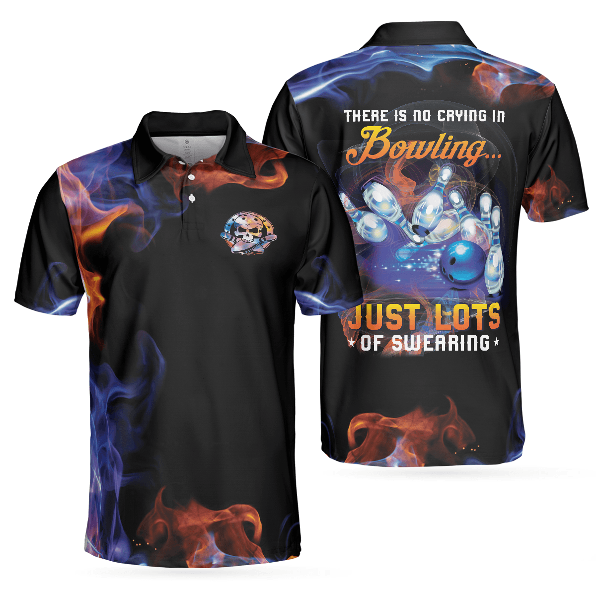 Bowling Men Polo Shirt - There Is No Crying In Bowling Just Lots Of Swearing Polo Shirt, Cool Flame Bowling Polo Shirt - Gift For Friend, Family, Bowling Lovers - Amzanimalsgift