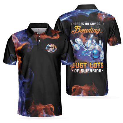 Bowling Men Polo Shirt - There Is No Crying In Bowling Just Lots Of Swearing Polo Shirt, Cool Flame Bowling Polo Shirt - Gift For Friend, Family, Bowling Lovers - Amzanimalsgift