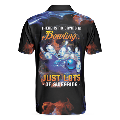 Bowling Men Polo Shirt - There Is No Crying In Bowling Just Lots Of Swearing Polo Shirt, Cool Flame Bowling Polo Shirt - Gift For Friend, Family, Bowling Lovers - Amzanimalsgift