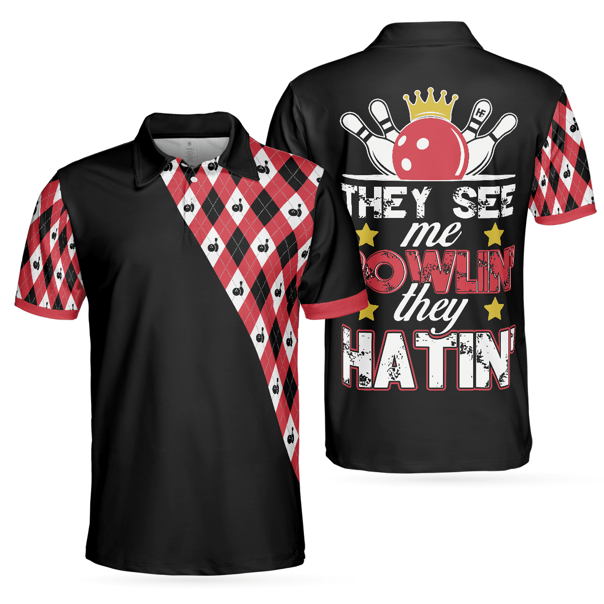 Bowling Men Polo Shirt - They See Me Bowlin' They Hatin' Polo Shirt, Bowling Plaid Pattern Bowling Polo Shirt - Gift For Friend, Family, Bowling Lovers - Amzanimalsgift