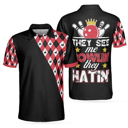 Bowling Men Polo Shirt - They See Me Bowlin' They Hatin' Polo Shirt, Bowling Plaid Pattern Bowling Polo Shirt - Gift For Friend, Family, Bowling Lovers - Amzanimalsgift