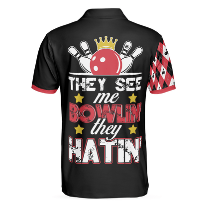 Bowling Men Polo Shirt - They See Me Bowlin' They Hatin' Polo Shirt, Bowling Plaid Pattern Bowling Polo Shirt - Gift For Friend, Family, Bowling Lovers - Amzanimalsgift