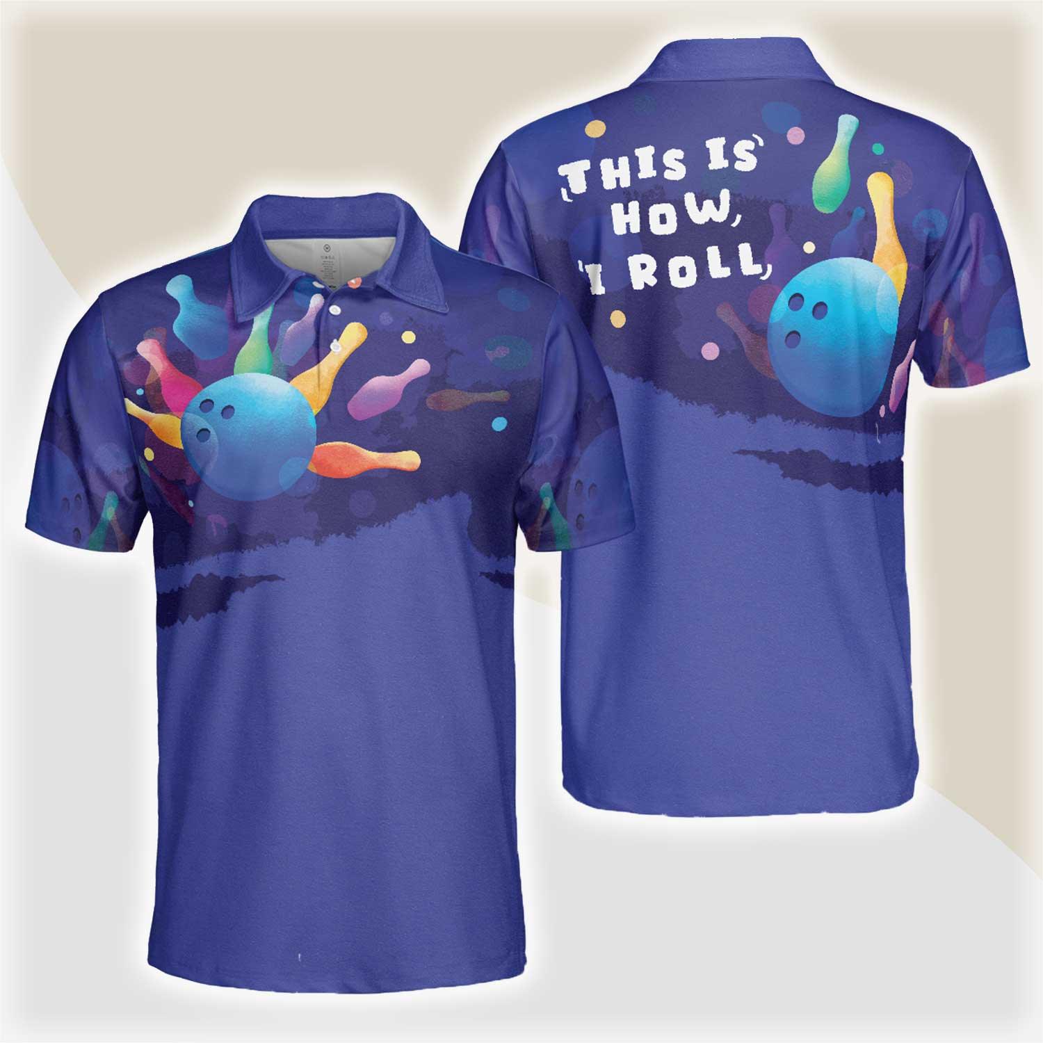 Bowling Men Polo Shirt - This is how I roll Mens Blue Bowling Polo Shirt - Gift For Friend, Family, Bowling Lovers - Amzanimalsgift