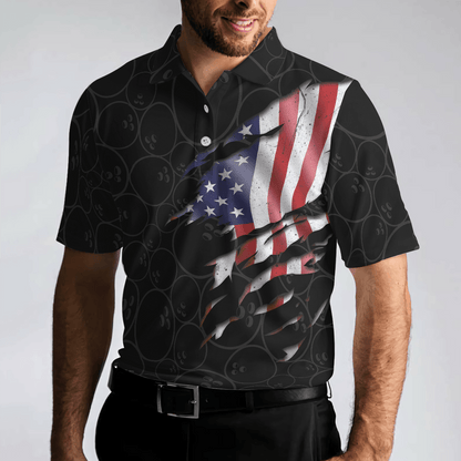 Bowling Men Polo Shirt - Three Fingers Bowling Polo Shirt, Black Bowling American Flag Bowling Polo Shirt - Gift For Friend, Family, Bowling Lovers - Amzanimalsgift