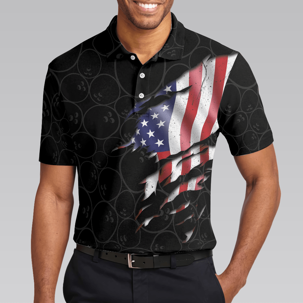 Bowling Men Polo Shirt - Three Fingers Bowling Polo Shirt, Black Bowling American Flag Bowling Polo Shirt - Gift For Friend, Family, Bowling Lovers - Amzanimalsgift