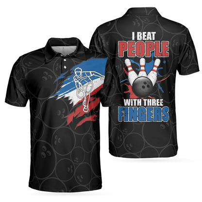 Bowling Men Polo Shirt - Three Fingers Bowling Polo Shirt, Black Bowling Polo Shirt - Gift For Friend, Family, Bowling Lovers - Amzanimalsgift