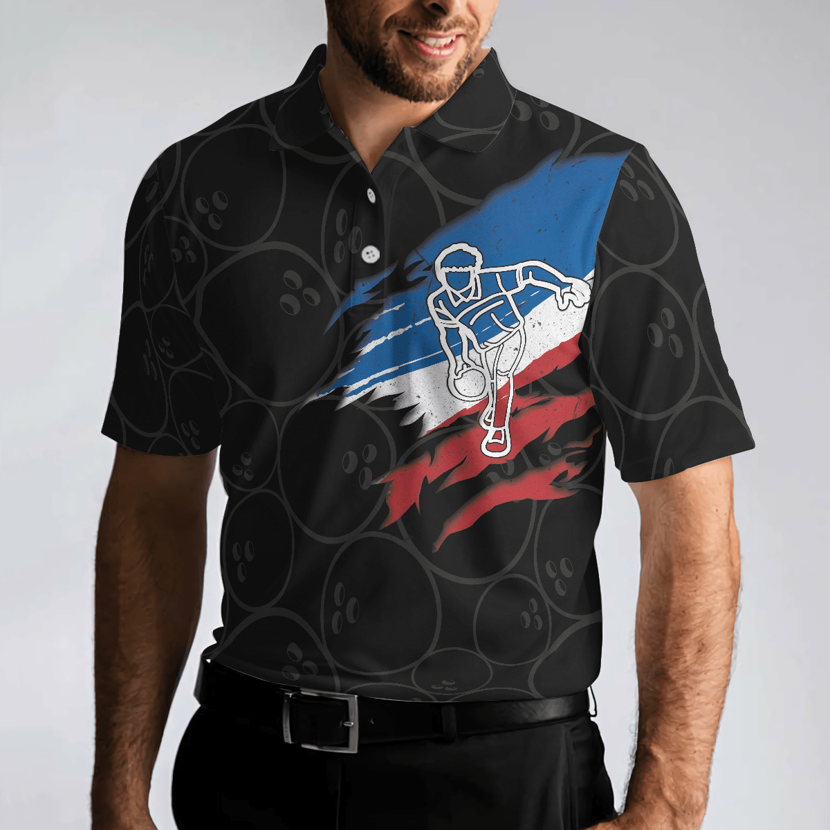 Bowling Men Polo Shirt - Three Fingers Bowling Polo Shirt, Black Bowling Polo Shirt - Gift For Friend, Family, Bowling Lovers - Amzanimalsgift