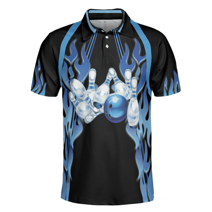 Bowling Men Polo Shirt - Too Much Head Said No One Ever Polo Shirt, Blue Flame Pattern Tenpin Bowling Polo Shirt - Gift For Friend, Family, Bowling Lovers - Amzanimalsgift