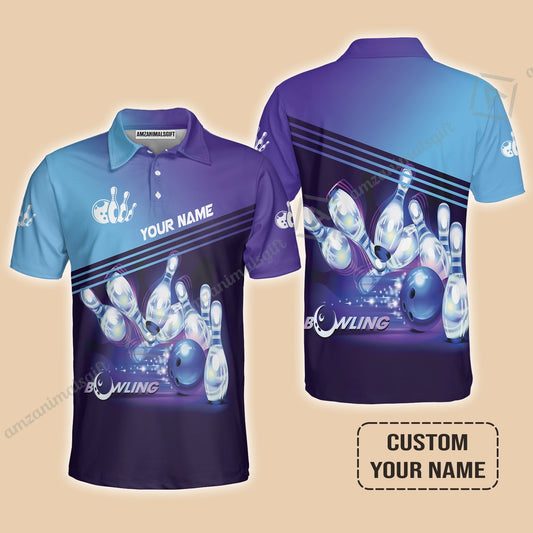 Bowling Polo Shirt With Custom Name, Personalized Blue Bowling Polo Shirt Uniform Players, Perfect Outfits For Bowling Lovers, Bowlers