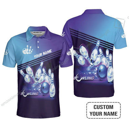 Bowling Jersey With Custom Name, Personalized Blue Bowling Jersey Shirt Uniform Players, Perfect Outfits For Bowling Lovers, Bowlers