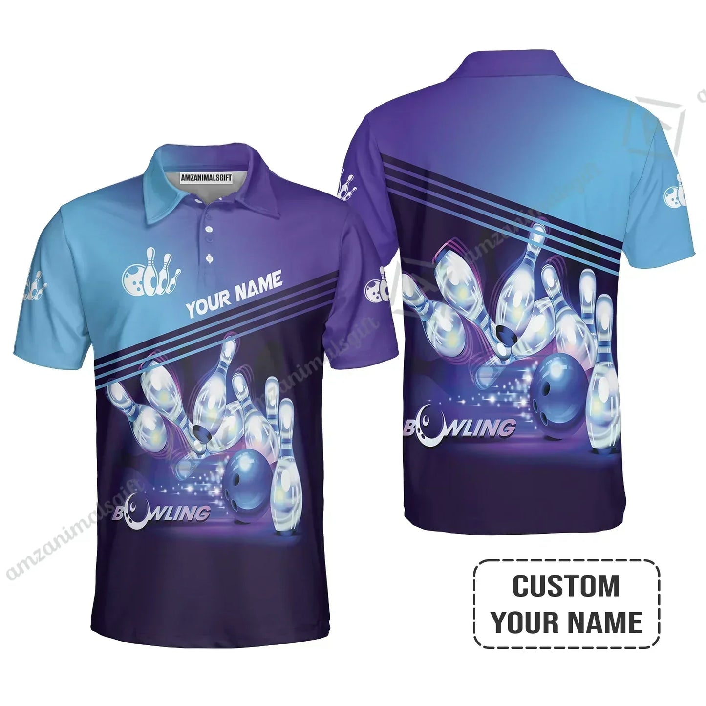 Bowling Long Sweatshirt With Custom Name, Personalized Blue Bowling Shirt Uniform Players, Perfect Gifts For Bowling Lovers, Bowlers