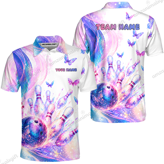Custom Bowling Jersey Polo Shirt, Bowling Dart Butterfly, Personalize Name and Team Name