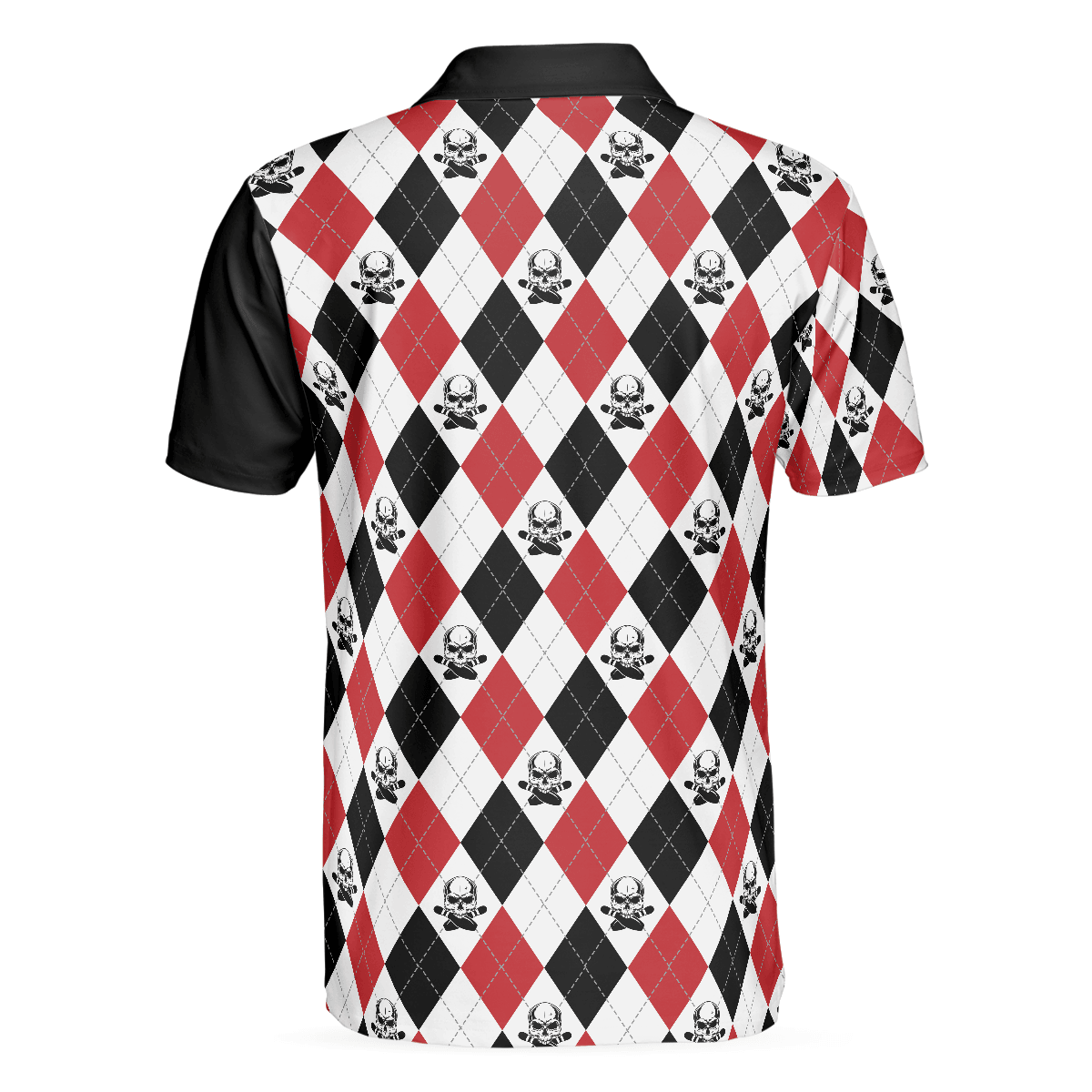 Bowling Red Black White Skull Pattern Short Sleeve Polo Shirt, Argyle Pattern Polo Shirt, Best Bowling Shirt For Men - Amzanimalsgift