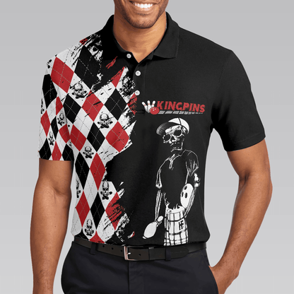 Bowling Red Black White Skull Pattern Short Sleeve Polo Shirt, Argyle Pattern Polo Shirt, Best Bowling Shirt For Men - Amzanimalsgift