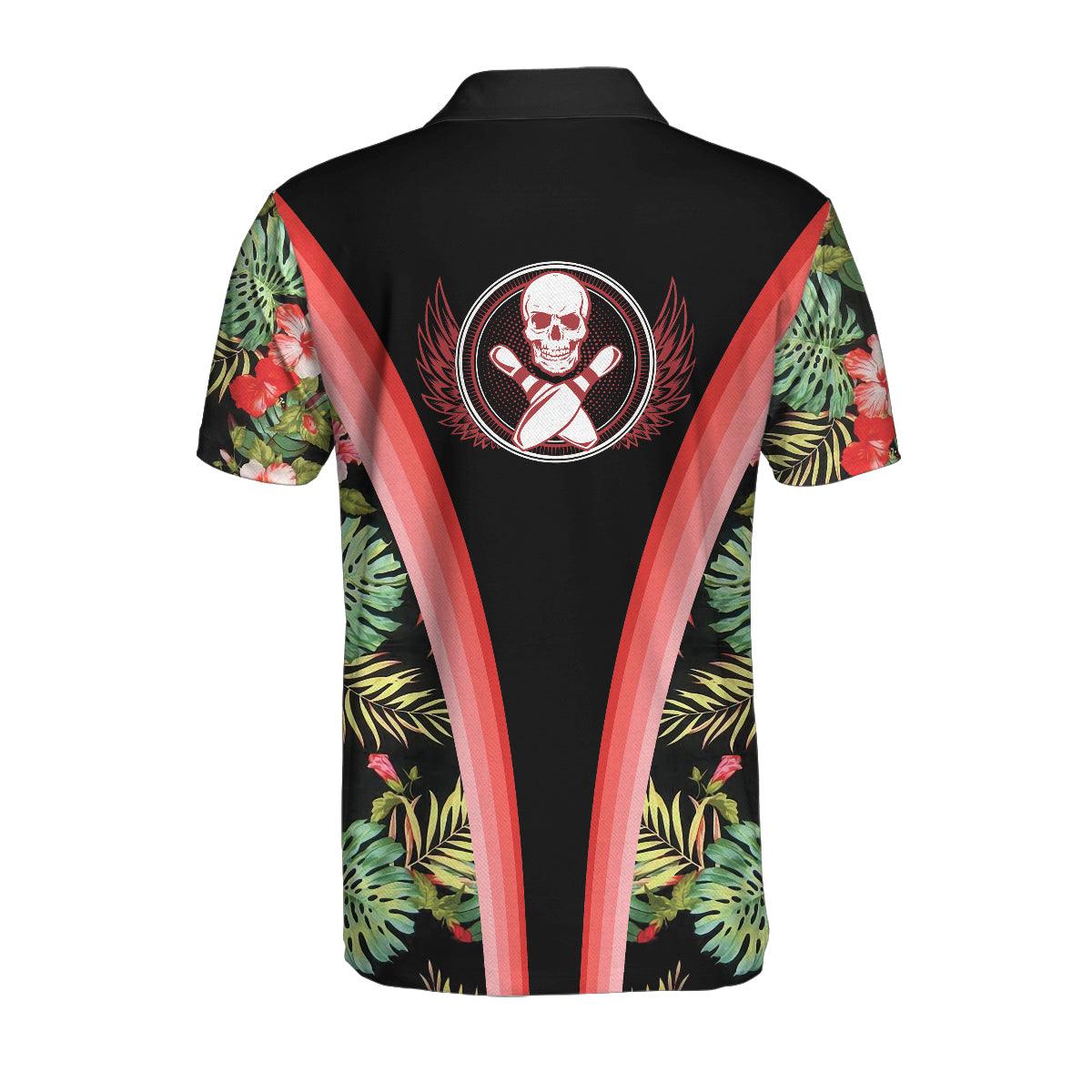 Bowling Skull Tropical Flower Custom Name Polo Shirts, Skull Floral Bowling Polo Shirt For Men Bowlers, Cool Tropical Polo Shirts - Amzanimalsgift