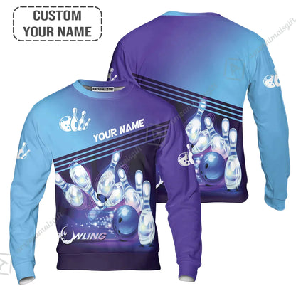 Bowling Hawaiian Shirt With Custom Name, Personalized Blue Bowling Shirt Uniform Players, Perfect Outfits For Bowling Lovers, Bowlers