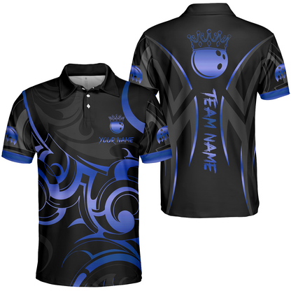 Customized Bowling Polo Shirt, Bowling Swirling Fire Flames Gold And Black Style Polo Shirt For Bowlers, Bowling Team