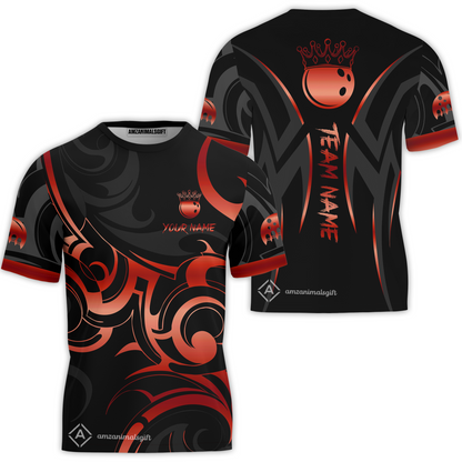 Customized Bowling Team T-Shirt, Bowling Swirling Fire Flames Gold And Black Style T-Shirt For Bowlers