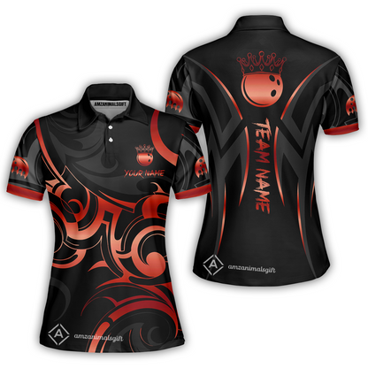 Customized Bowling Team Women Polo Shirt, Bowling Swirling Fire Flames Gold And Black Style Polo Shirt For Bowlers