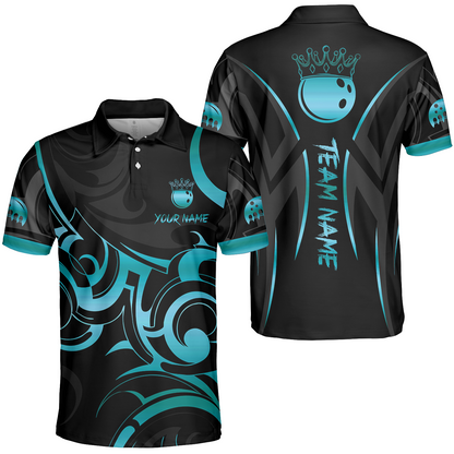 Customized Bowling Polo Shirt, Bowling Swirling Fire Flames Gold And Black Style Polo Shirt For Bowlers, Bowling Team