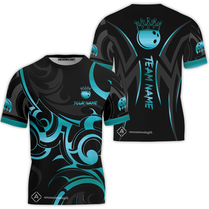 Customized Bowling Team T-Shirt, Bowling Swirling Fire Flames Gold And Black Style T-Shirt For Bowlers