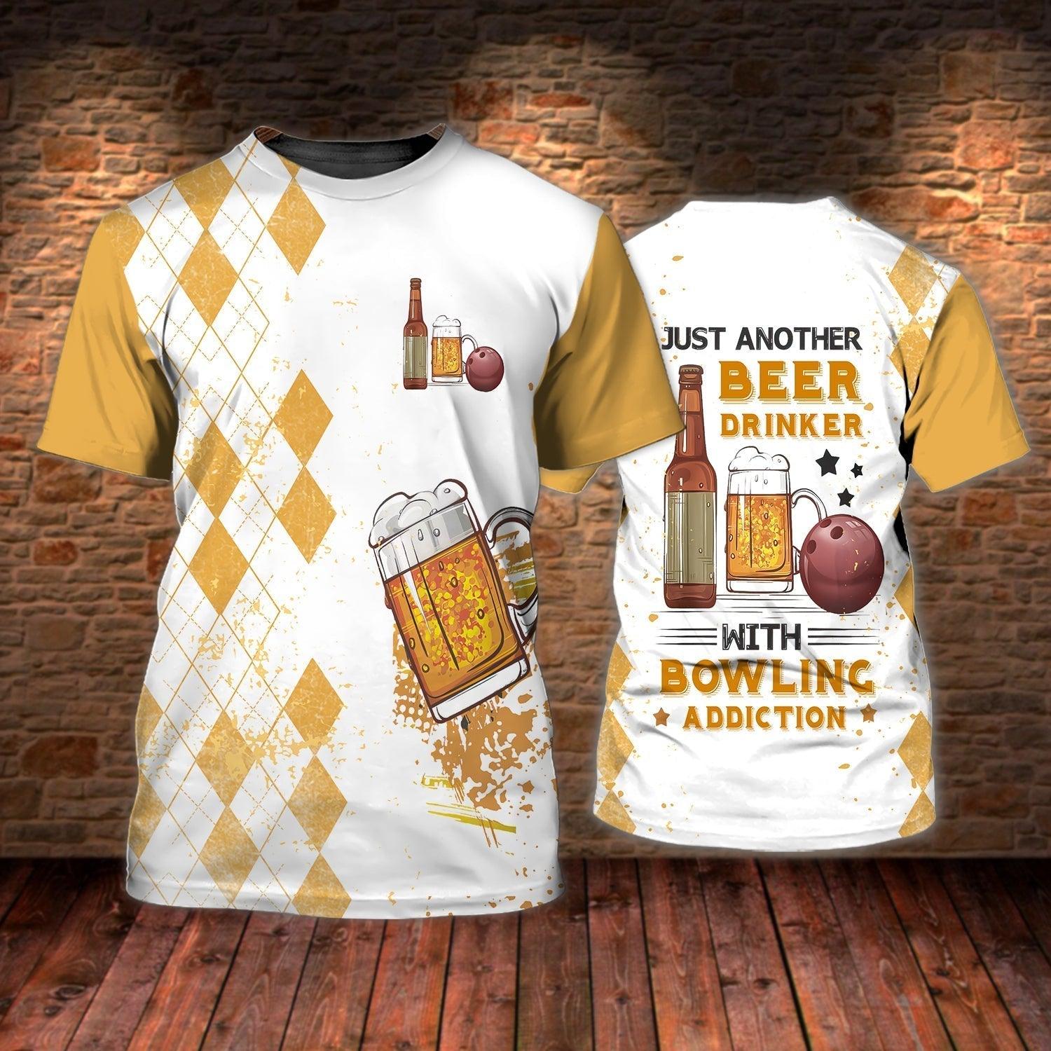Bowling T Shirt, Bowling And Beer T Shirt For Men Women, Drinking Beer And Playing Bowling 3D T Shirt - Perfect Gift For Bowling Lovers, Bowlers - Amzanimalsgift