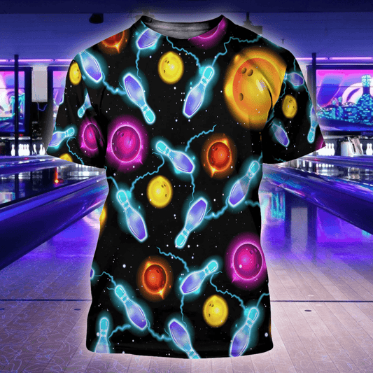 Bowling T Shirt, Bowling Lightning Night Sky T Shirt For Men Women, Funny Bowling 3D T Shirt - Perfect Gift For Bowling Lovers, Bowlers - Amzanimalsgift