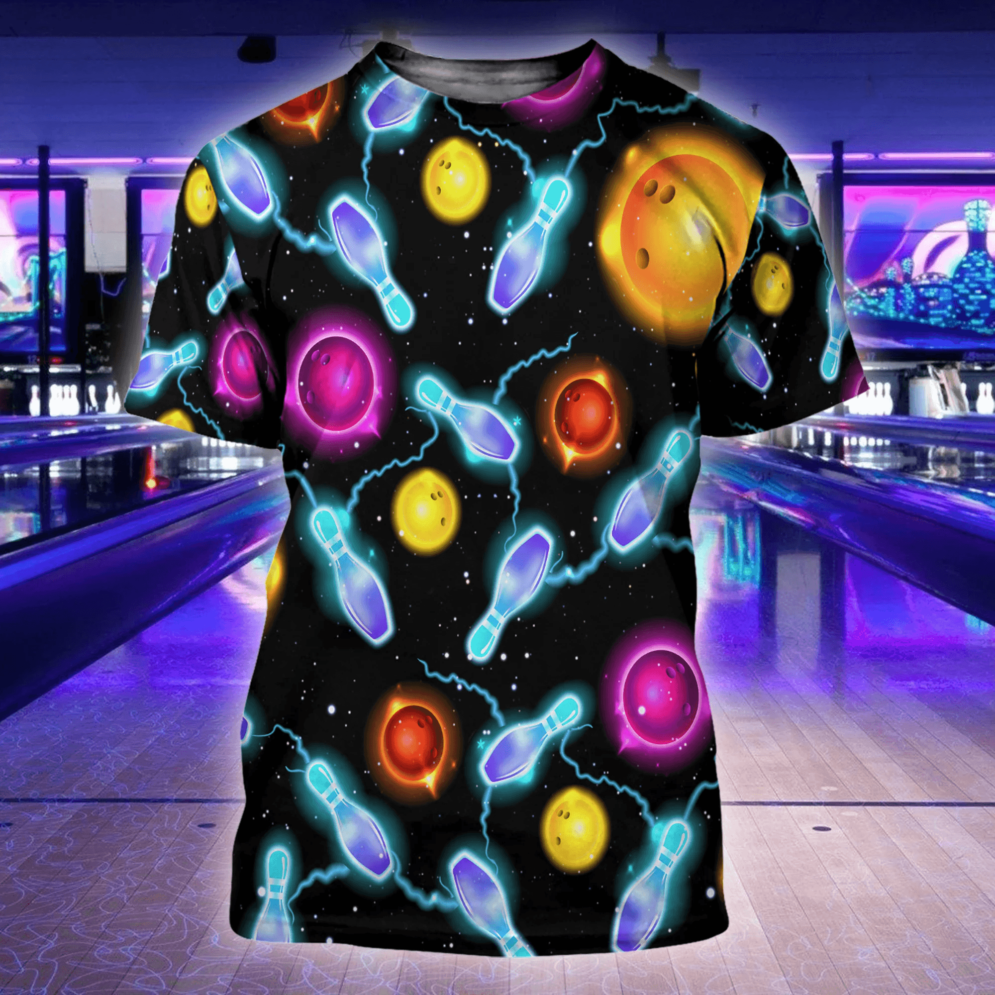 Bowling T Shirt, Bowling Lightning Night Sky T Shirt For Men Women, Funny Bowling 3D T Shirt - Perfect Gift For Bowling Lovers, Bowlers - Amzanimalsgift