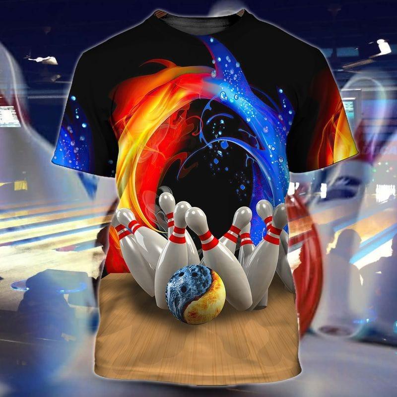 Bowling T Shirt, Bowling Shirt For Men And Women, Bowling Team Players, Ice And Fire Bowling T Shirt - Perfect Gift For Bowling Player, Bowlers - Amzanimalsgift